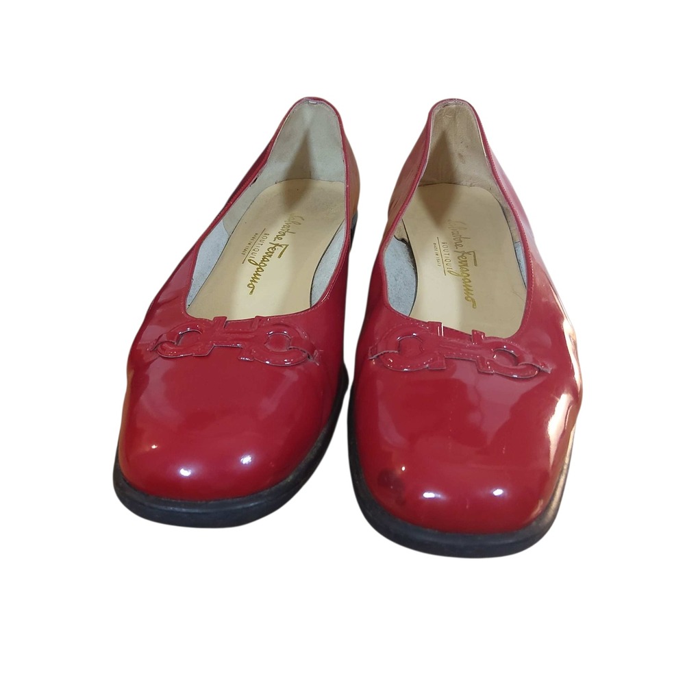 VTG Salvatore Ferragamo Red Patent Leather Gancini Loafer DP47378A26 Size 10.5 B